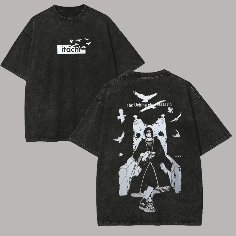 

Футболка Itachi Uchiha Throne с принтом Наруто, винтажная, оверсайз, в стиле ретро, аниме, Harajuku, уличная одежда, мужская, с графическим принтом, топ