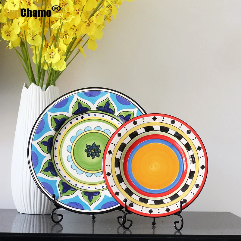 Ceramic hand-painted decorative plate ornaments living room European and American characteristic handicrafts set plate painte