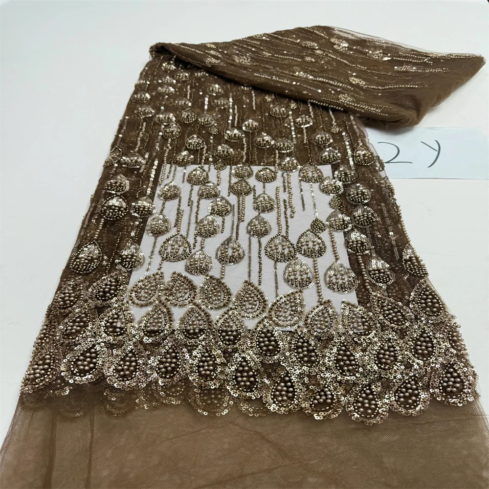 أقمشة الدانتيل الفرنسي جودة عالية الأفريقي مطرز المطرزة النيجيري الترتر تول الدانتيل 2 ياردة لخياطة فساتين الحفلات