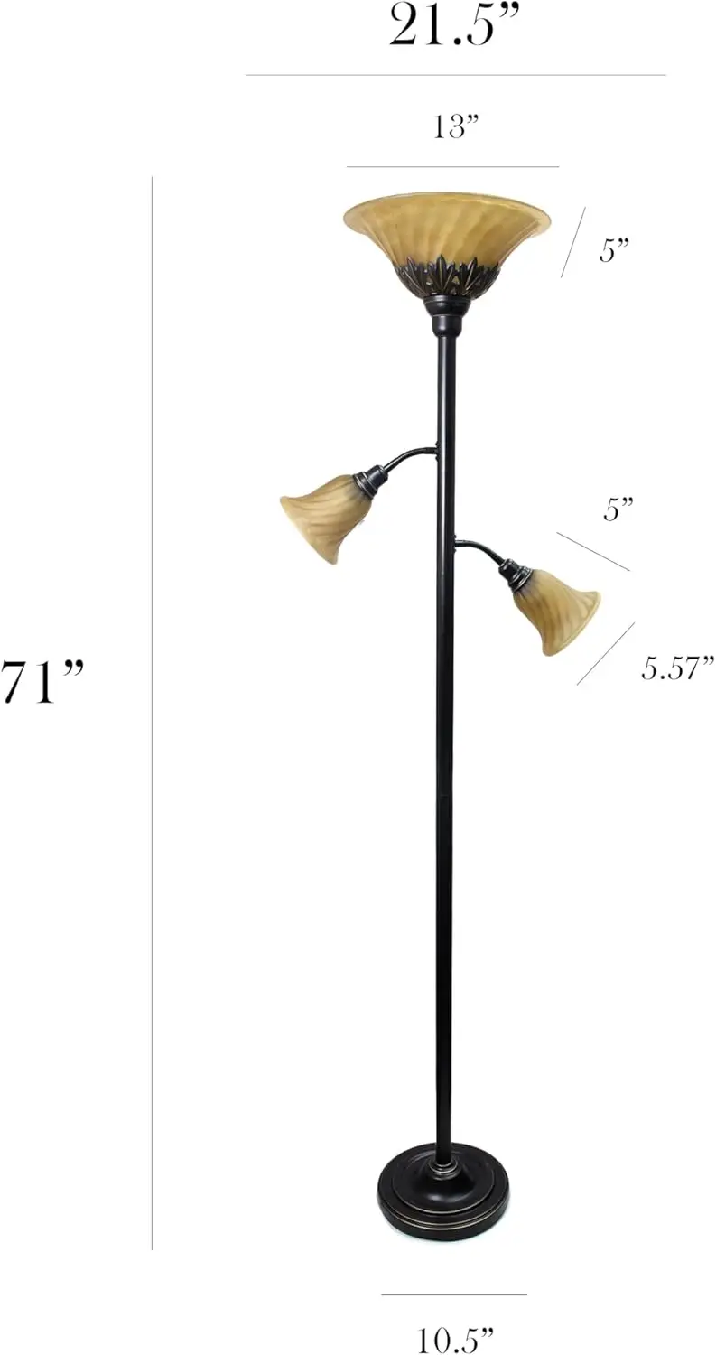 Lf2002-Rbz 3 Light Floor Lamp With Scalloped Glass Shades, Restoration Bronze/Champagne