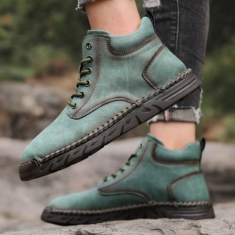 

Men's High Top Boots High Quality Soft Sole Comfortable Flat Bottom Walking Shoes Classic Versatile Business Casual Bare Boots