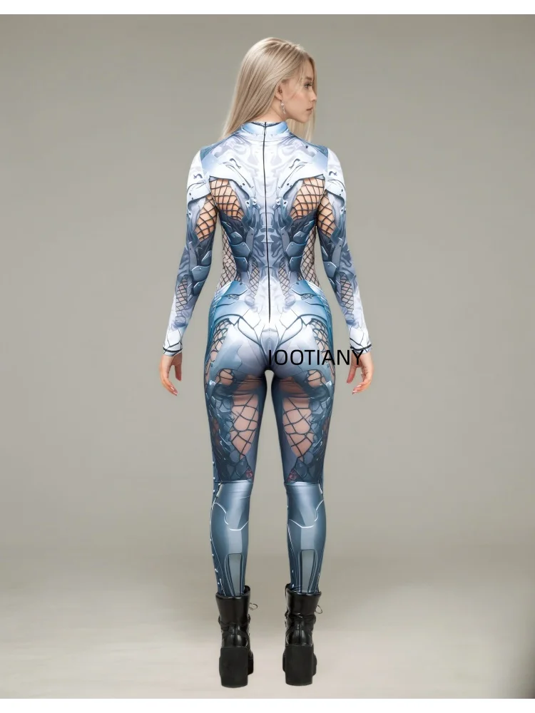 Futuristischer mechanischer Rüstungsanzug für Frauen, Graffiti-Schädel-Skelett, altägyptische Rüstung, Jumpsuit, Rave-Festival-Cosplay-Kostüm – Detail 8
