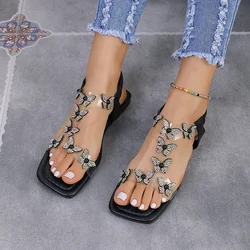 Rhinestone Butterfly Sandals Women New Summer Fashion Large Size Lightweight Slippers Banquet Party Vacation Beach Casual Shoes