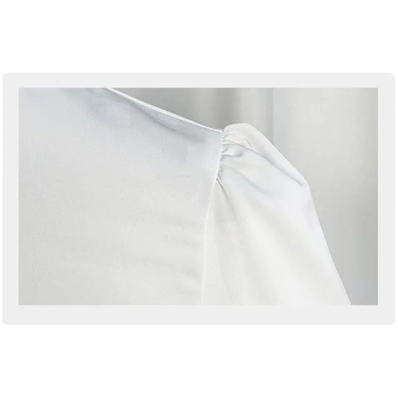 White Small Fragrance French Puff Sleeves Long Sleeve Stand Collar Shirt for Women Fashion Vintage Office Lady  Loose Blouse