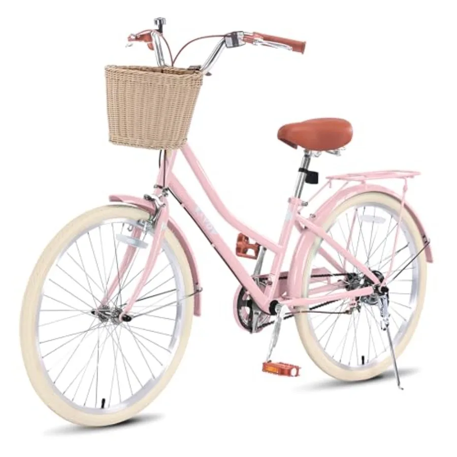 

24-дюймовый велосипед для девочек с корзиной, односкоростной пляжный круизер для девочек, подростков и детей старше 8 лет, легкий велосипед с передними тормозами