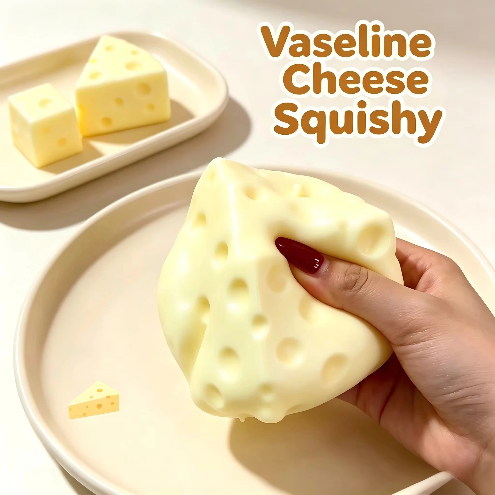 Vaseline Cheese Squishy Toy Simulation Cheese Block Squeeze Ball Moldable Fidget Toy Stress Relief Gift for Adults