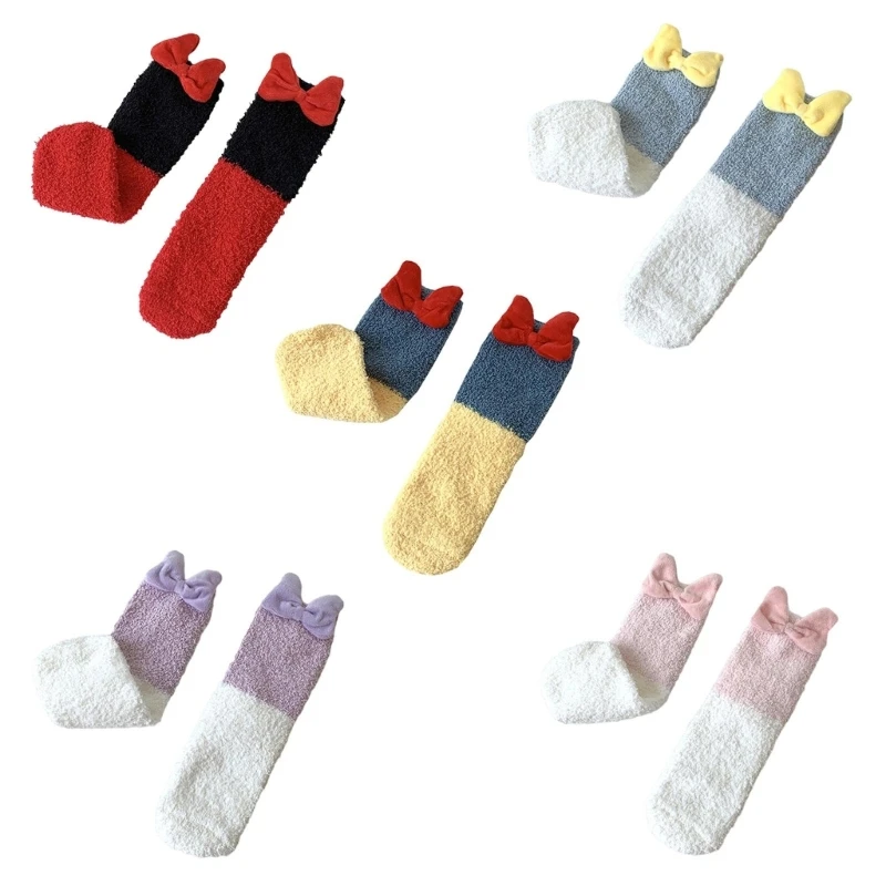 Women's Thicker Warm Fuzzy Socks Plush Warm Winter Socks for Sleep Home,Soft Cozy Socks Bowknot Ankle Socks