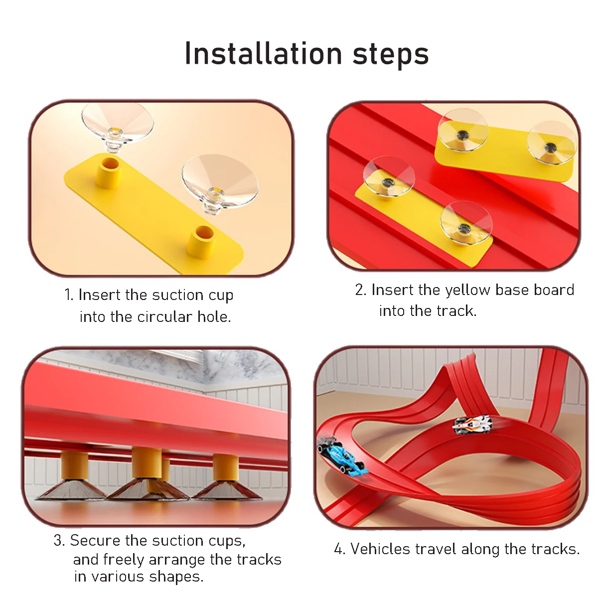 Conjunto de partida clássico Red Track, trilho flexível para rampa de carro de corrida para maiores de 3 anos com ventosas compatíveis com carros 1/64
