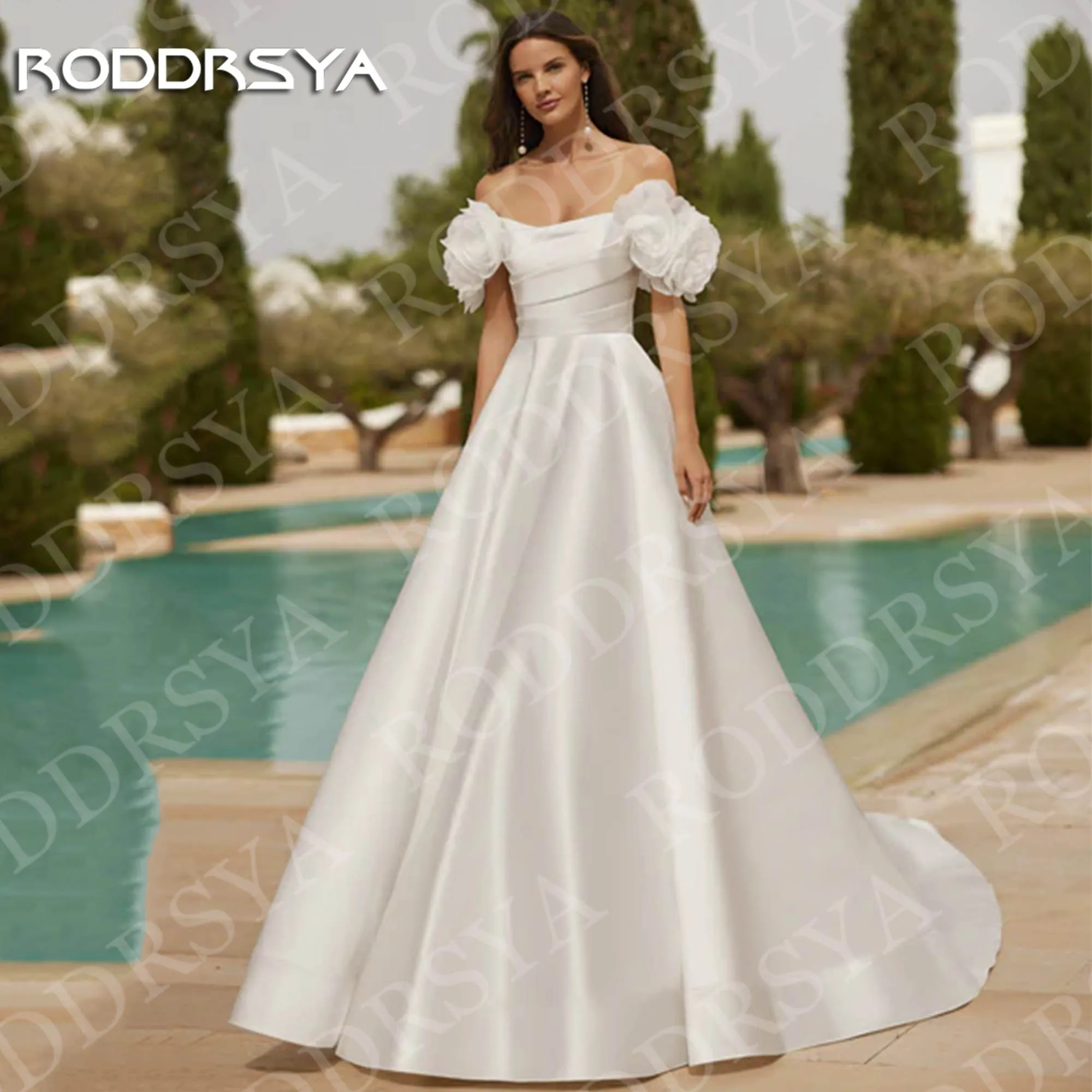 

RODDRSYA атласное свадебное платье без бретелек элегантное свадебное платье трапециевидной формы с 3D цветами и открытыми плечами шикарные свадебные платья по индивидуальному заказу Без раменек сатиновое свадебное плат
