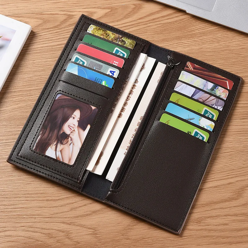 Mode Long sac à main givré épissage portefeuille en cuir PU affaires hommes Long portefeuille multifonction grand portefeuille sac mâle