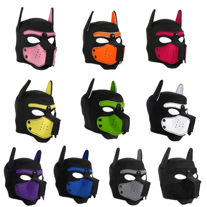 10 kleuren Puppy Cosplay Kostuums Latex Gewatteerde Hond Masker Volledige Hoofd Kap Masker Met Oren Voor Mannen Vrouwen Hond rollenspel Games