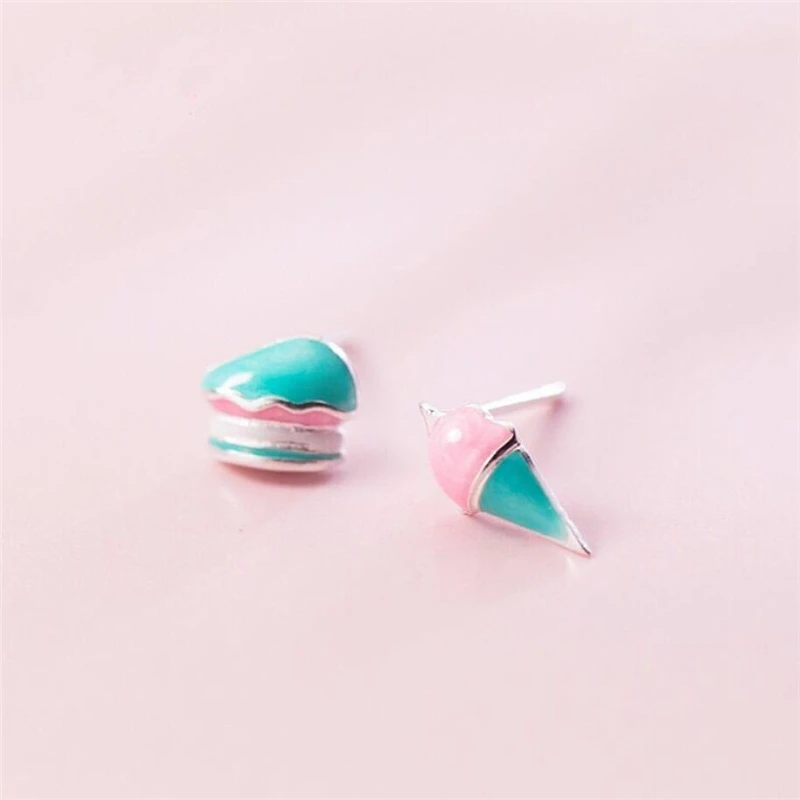 Sole Memory Summer Cool Cake Ice Cream Cute Romantic 925 Sterling Silver Fine Female Stud Earrings EA541