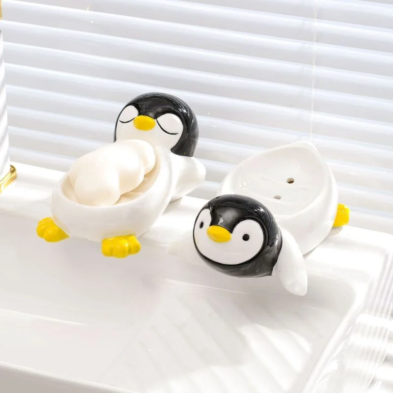 

Cartoon Cute Penguin Drain Soap Box Toilet Sink Hand Soap Ceramic Soap Dish Sponge Holder Bathroom Kitchen Accessories