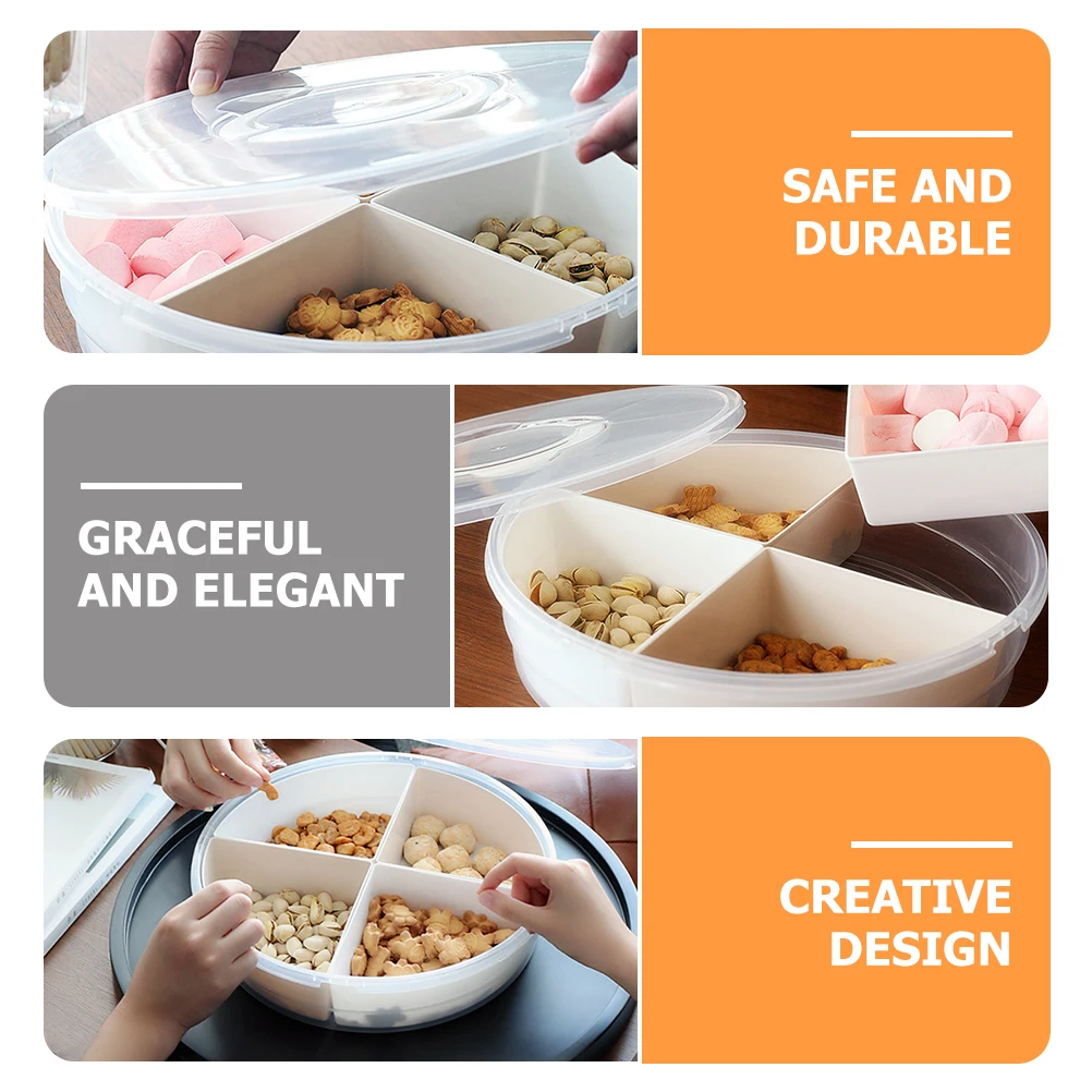 

Dried Fruit Plate Box Candy Dish Divided Serving Tray Snacks Storage with Lid Container Divider