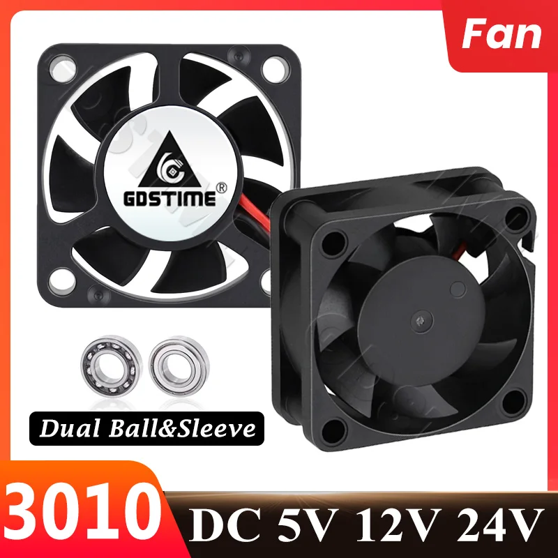 

Gdstime 3010 Fan 24V Radial Fan 30mm 12V 8.4V 5V Dual Ball Cooling Fan 3cm 2PIN DC Brushless Cooler 3D Printer Fan Mini PC Fan