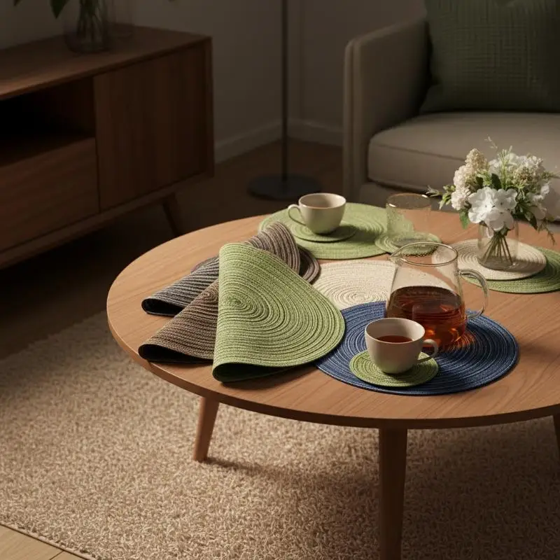 New Round Woven Placemats Heat Resistant Non Slip For Dining Table Kitchen Home Parties Daily Use