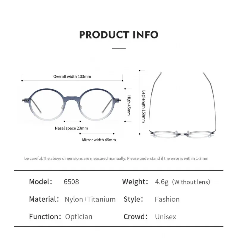 LINDBERG-Style Nylon Titanium Glasses Frame 6508 Gradual Color Vintage Round Dual Purpose Denmark Design Eyeglass Frames