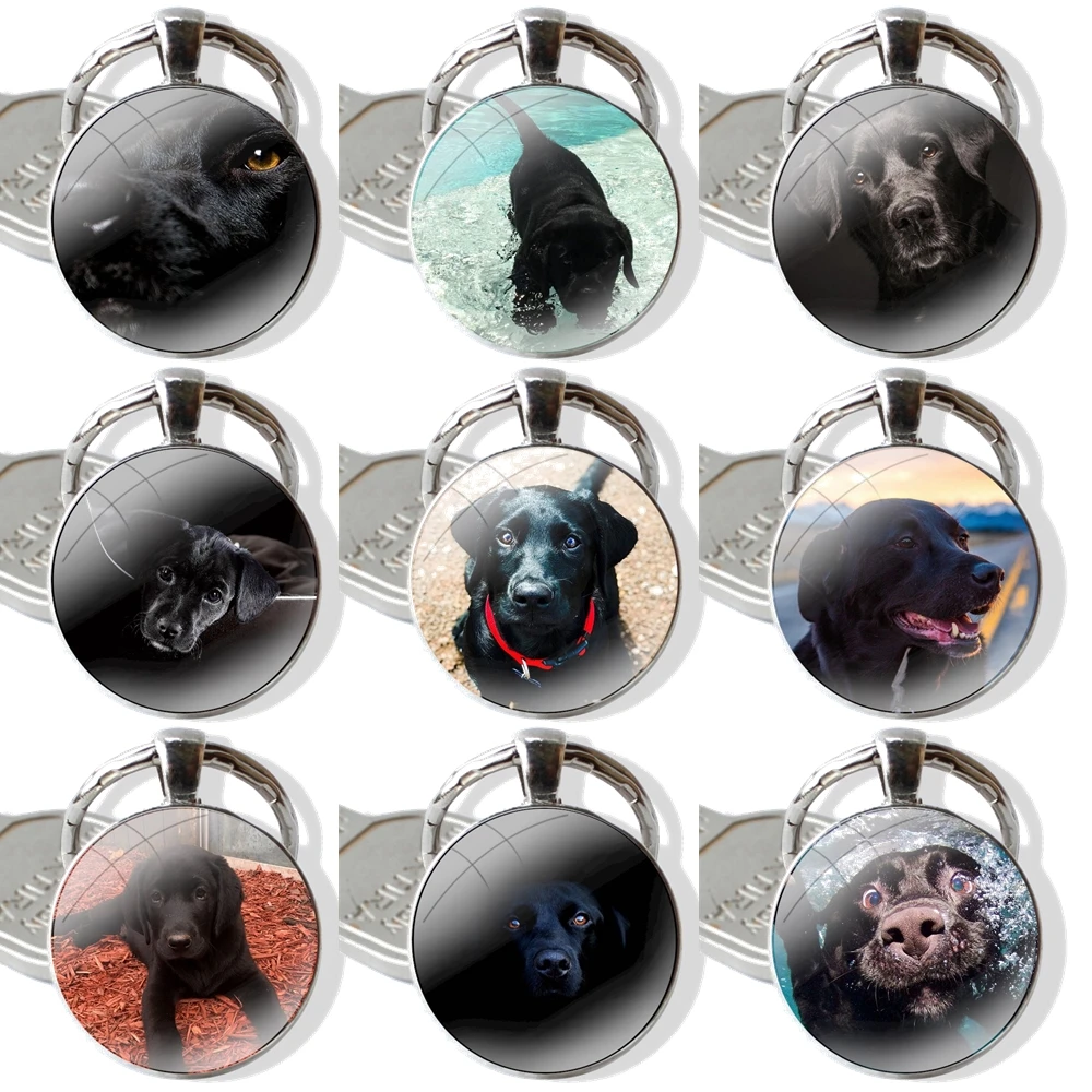 hello Black Lab Labrador puppy Dog 25mm Glass Cabohcon Keychain Key Rings for Women Men Jewelry Gift