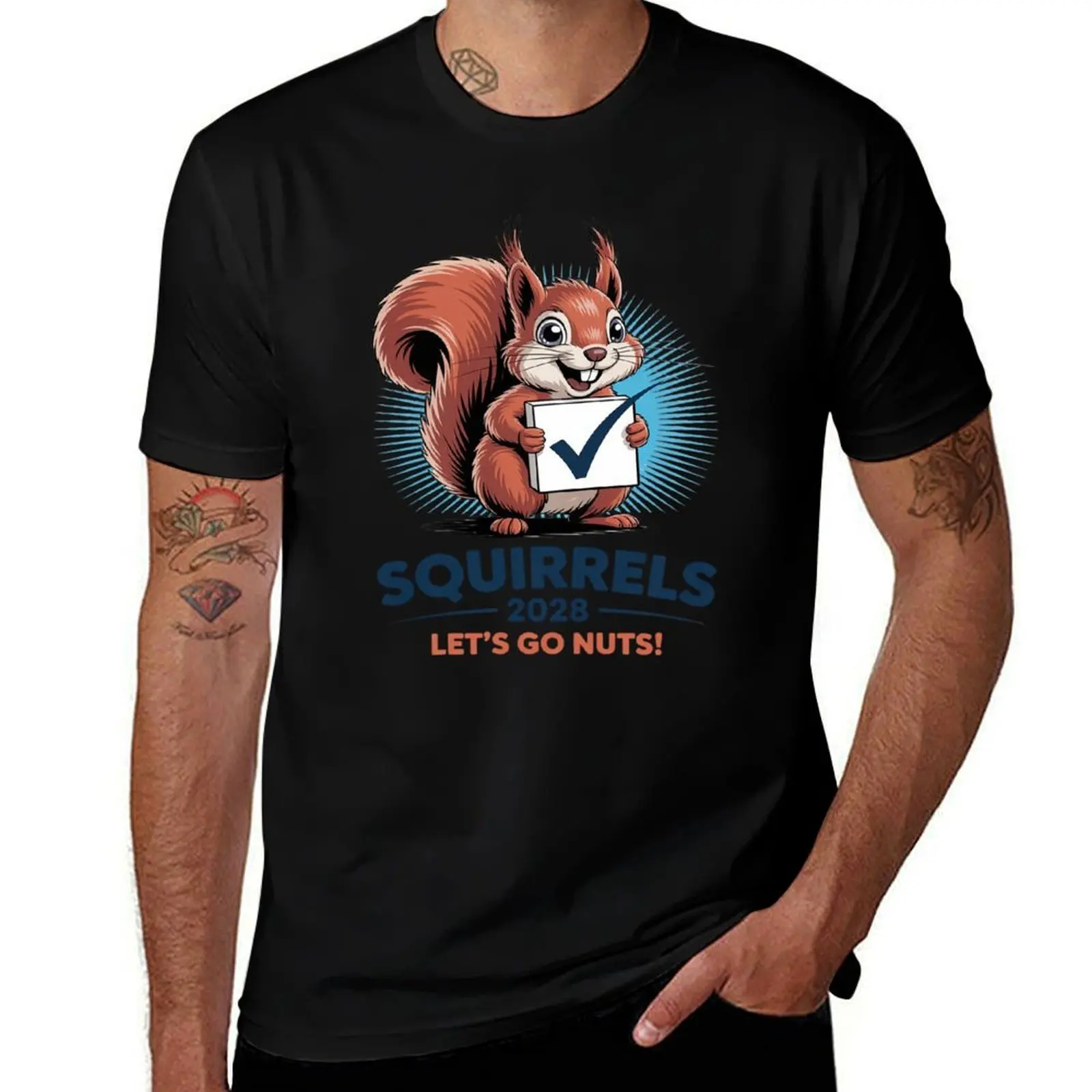 

Squirrels 2028 Let's Go Nuts Funny Election Ballot Cartoon T-Shirt gifts for boyfriend quick drying Men's t shirts