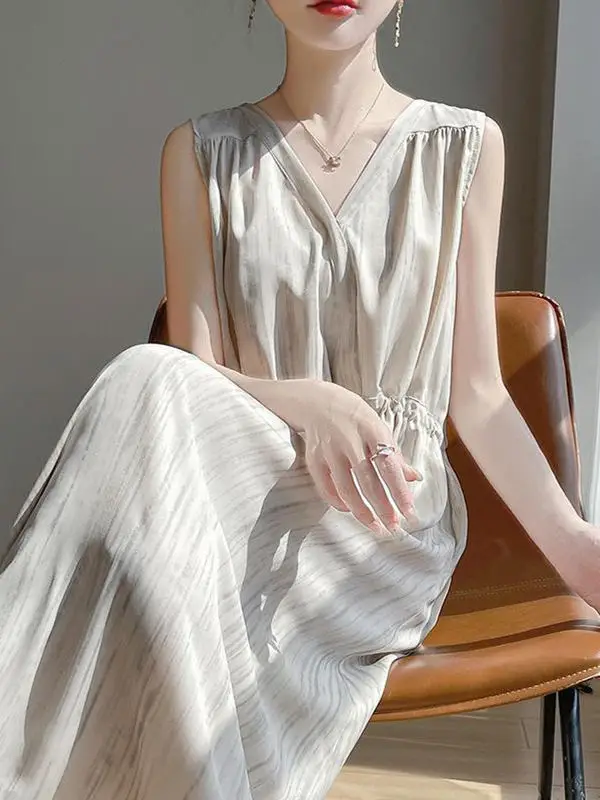 Ele Svel Satin Dr Vita snellente Casual Estate Nuovo Sle Vaion Lungo Dr Vita alta Abito a trapezio rotondo Ne