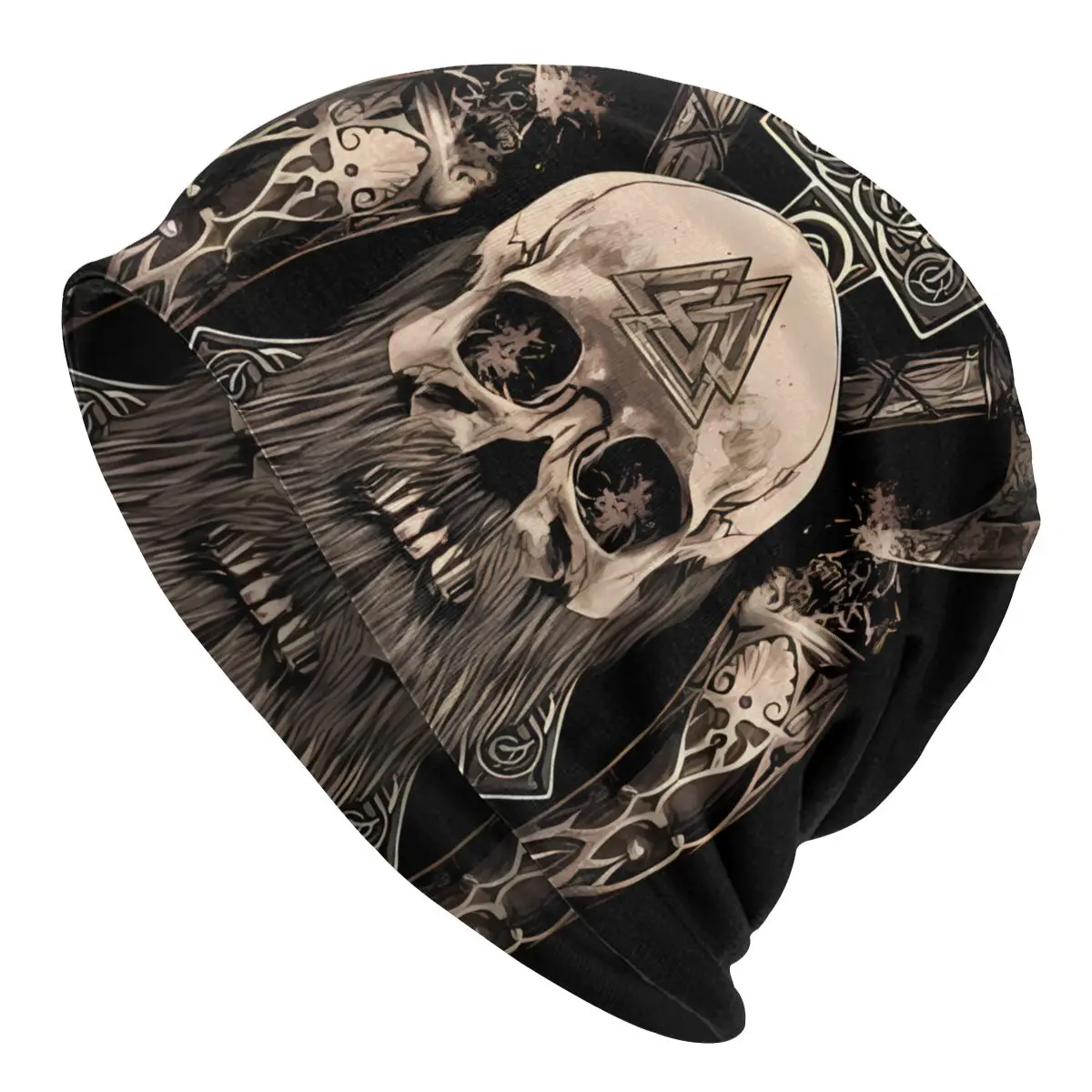 

Beard Skull Valknut Symbol Thin Skullies Beanies Autumn Spring Caps For Men Women Viking Mythology Ski Caps Bonnet Hats