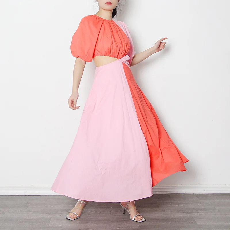

French print long dress fashionable temperament sexy waist design dress simple luxury elegant high-end resort style party dress