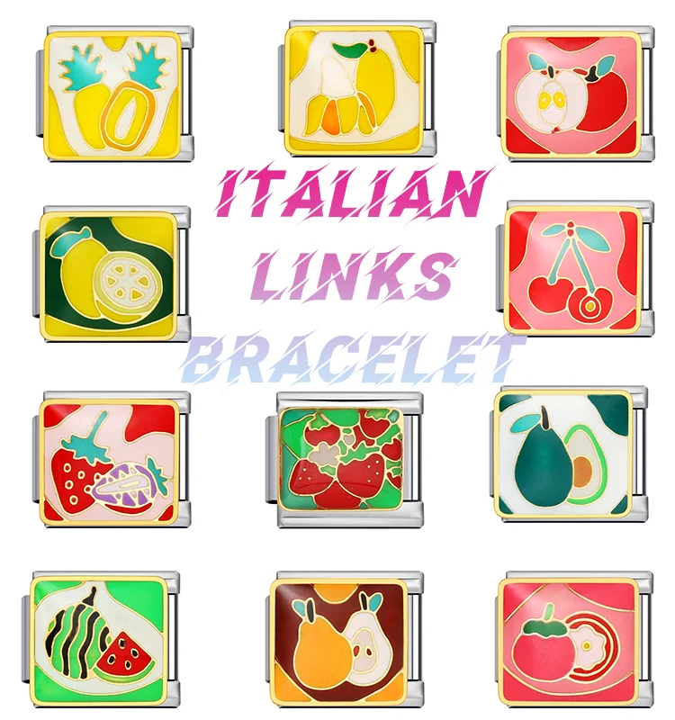 SISSI italianlinksracelet Colorful Fruit Series Y2K Titanium Steel Welding Drip Oil Pattern DIY Module Bracelet