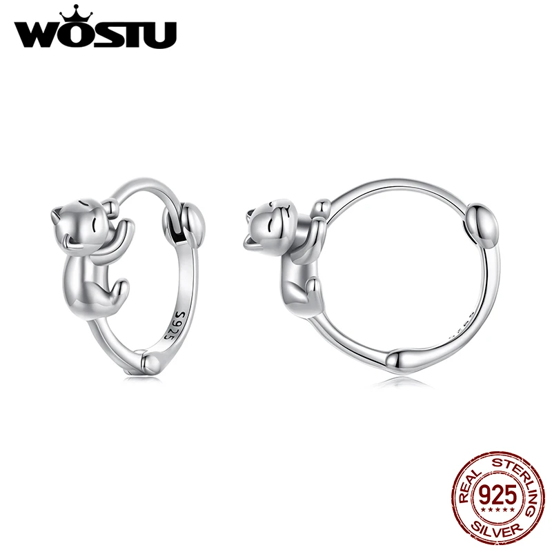 

WOSTU Solid 925 Sterling Silver Cat Hoop Earrings For Women Lovely Pet Animal Ear Hoops Birthday Gift For Girl Daughter