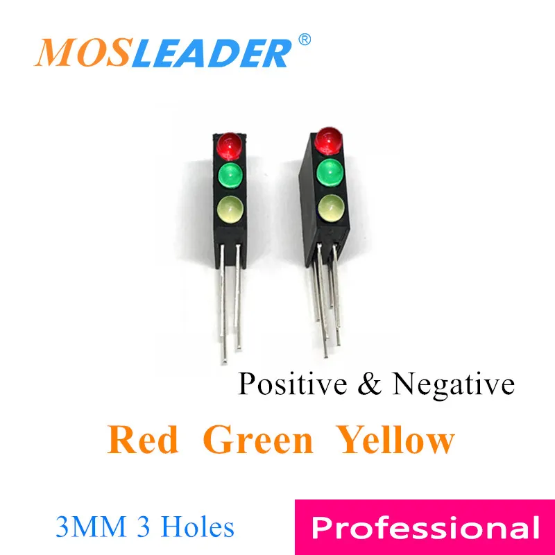 Mosleader 1000pcs 3 Holes Led Lamp holder with led Red & Green & Yellow 3 Color Black Plastic Holder 90 Degree bend leg