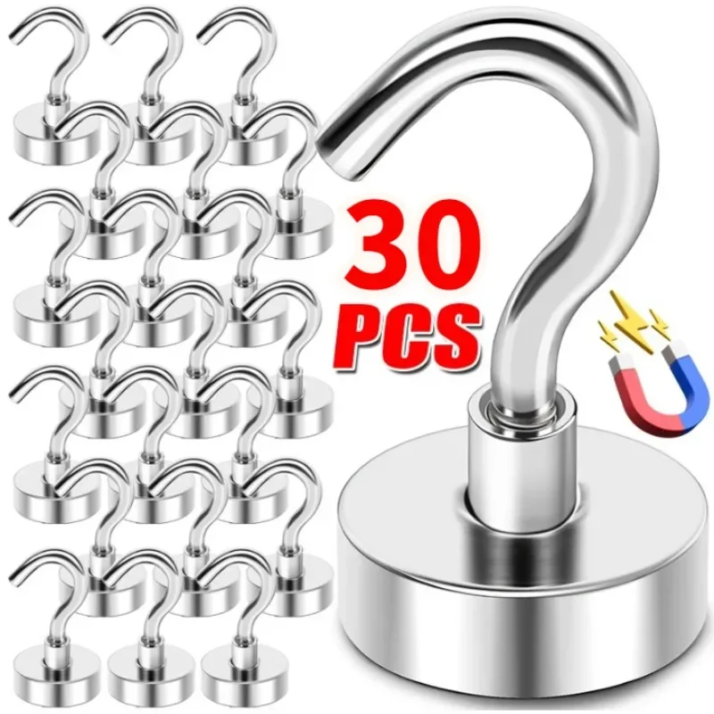 30x Strong Magnetic Metal Heavy Duty Hook Wall-mounted S-Hooks Magnet for Kitchen Bathroom Storage Keys Coat Cups Hanging Hanger