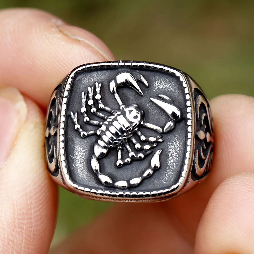 2023 New Fashion Stainless Steel Ring scorpion 3D Round Detailed antler animal Men\'s Ring for teen Jewely free shipping