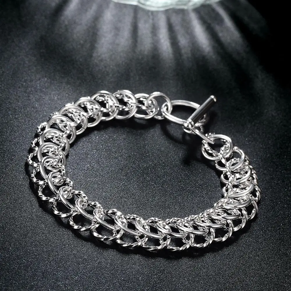 

Hot Sale Charm 925 Sterling Silver Circle Chain Bracelets For Woman Men Fashion Fine Wedding Party Noble Jewelry Holiday Gifts
