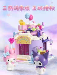 Sanrio Anime My Melody Cinnamoroll Kuromi Friends Street view house shop Building Blocks Bricks Girl Children Kid Toy Gift Set