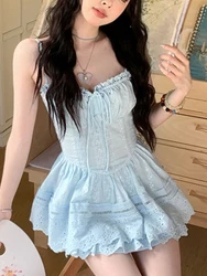 Beach Outing Elegant Sweet Strap Dress Women Vintage Chic Y2k One Piece Dress Female French Style Casual Sexy Mini Dress Summer