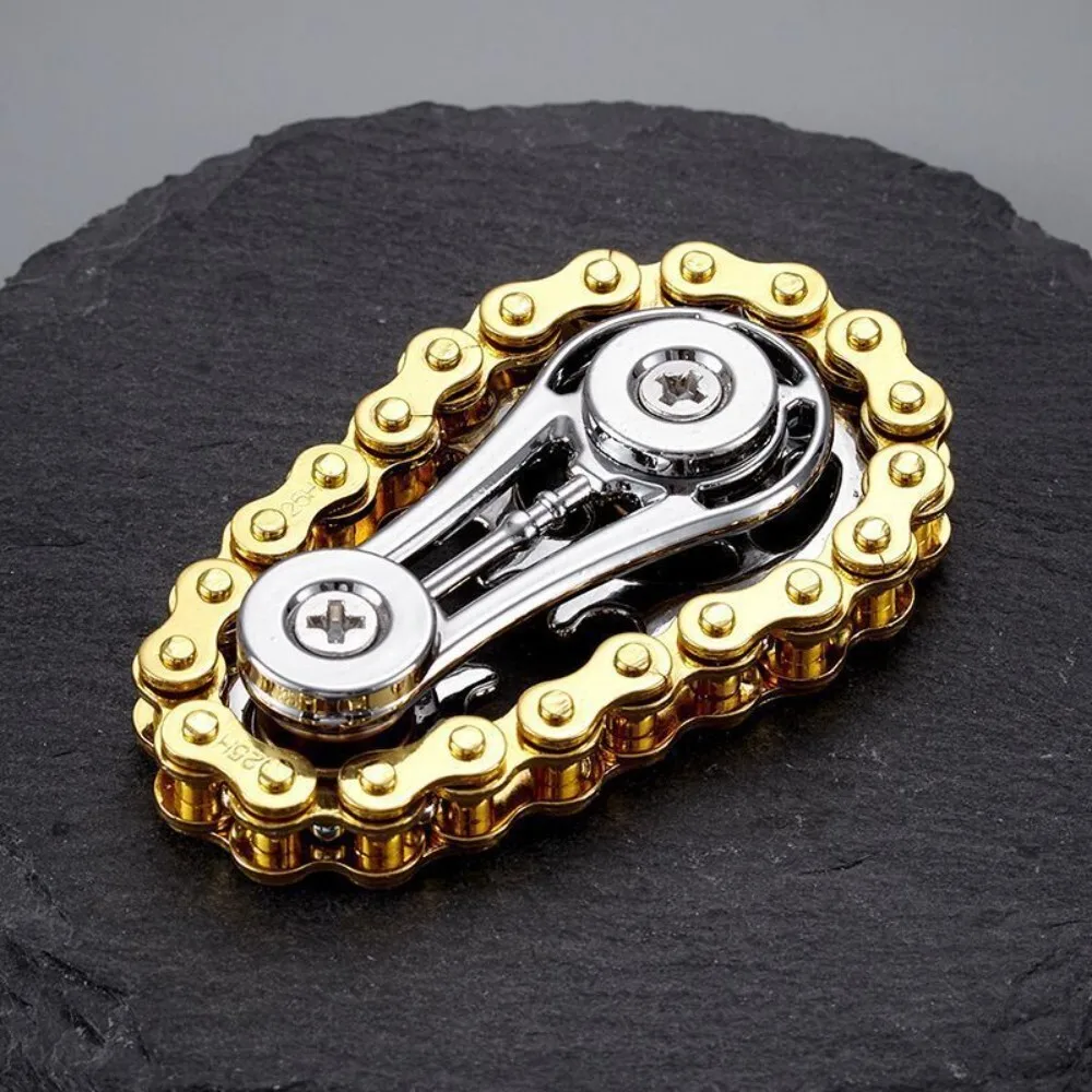 Stress Relief Finger Toy Flywheel Chain Spinner Boredom Buster Gear Linkage Mechanical Metal Fidget Device for Adults and Kids