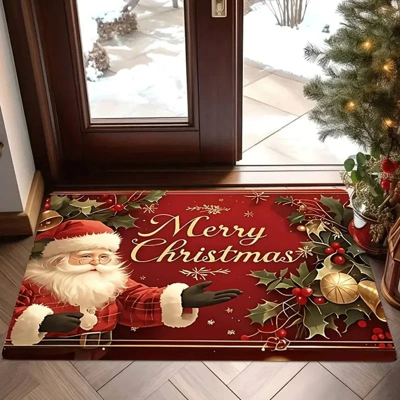 

VIKAMA Christmas Happy Floor Mat for Living Room, Bedroom Entrance, Kitchen, Bedroom Floor Mat, Holiday Home Decoration