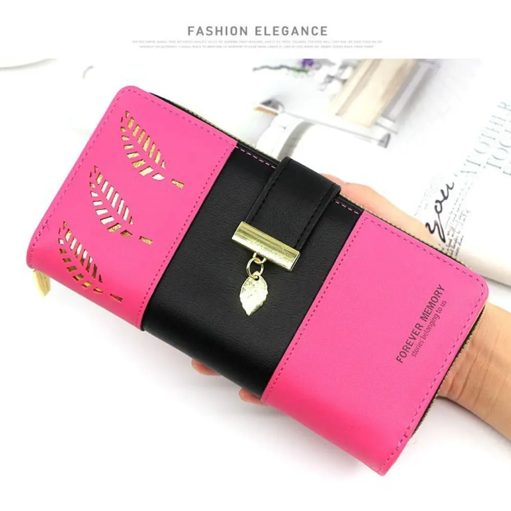 

Fashion Long Long Wallet Hollow Leaf Zipper Buckle Handheld Bag Multi-function Clutch Bag Women's Girls