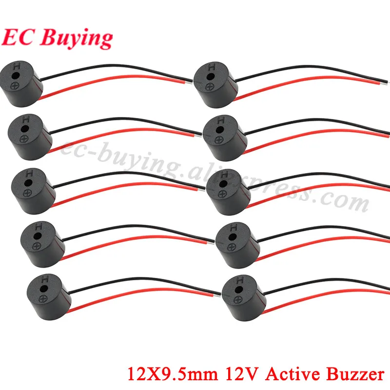 10pcs/1pc 12X9.5mm Electromagnetic Active Buzzer 12V 12*9.5MM Speaker Aarm Loudspeaker Speaker With Cable