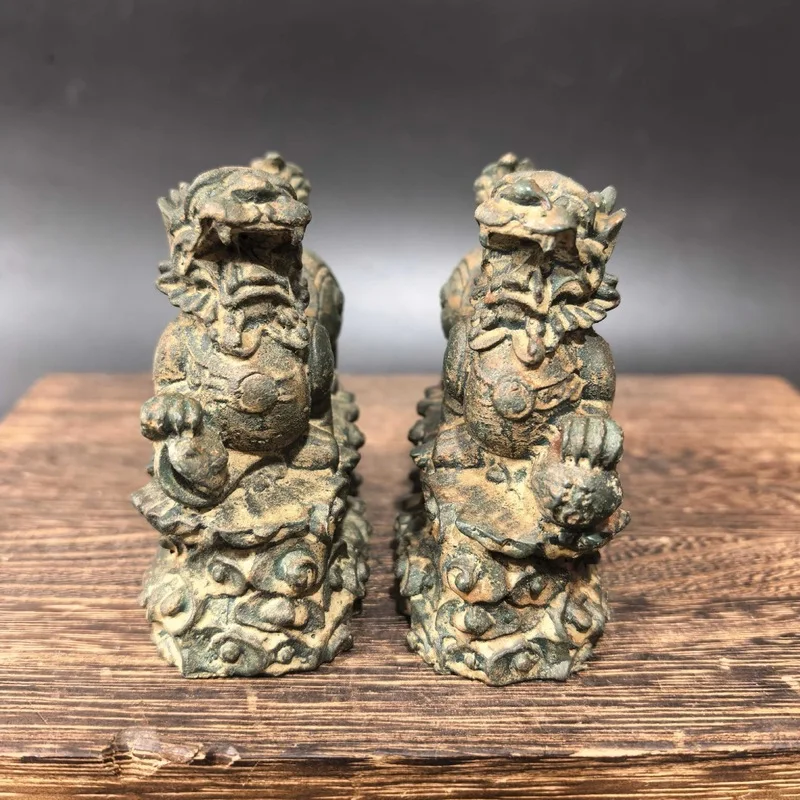 A pair of brass Pixiu ornaments, vintage bronze ware, office desk decoration crafts