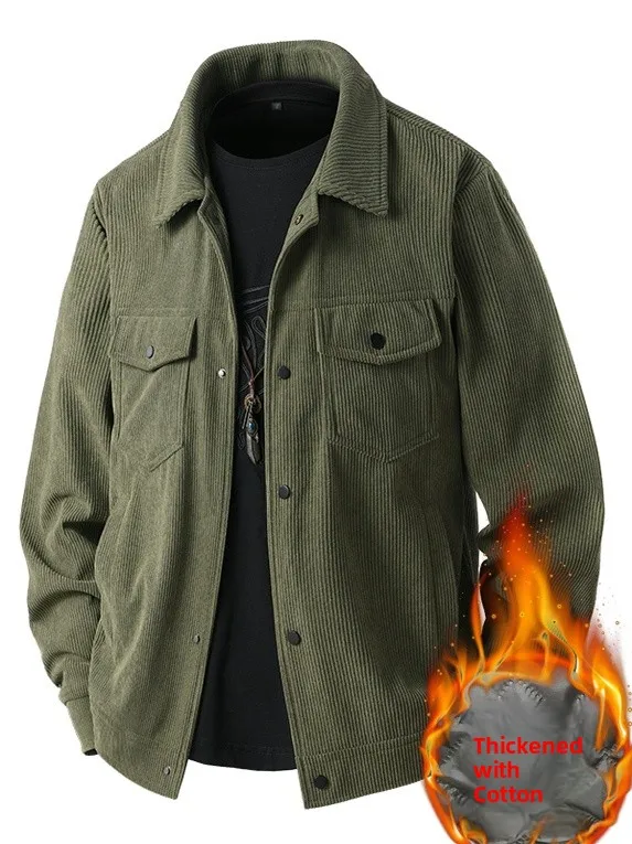 

2025 New Men's Thiened Cotton Flannel Jaet Casual Workwear Long Sve Collared Coat for Autumn And Winter Wear