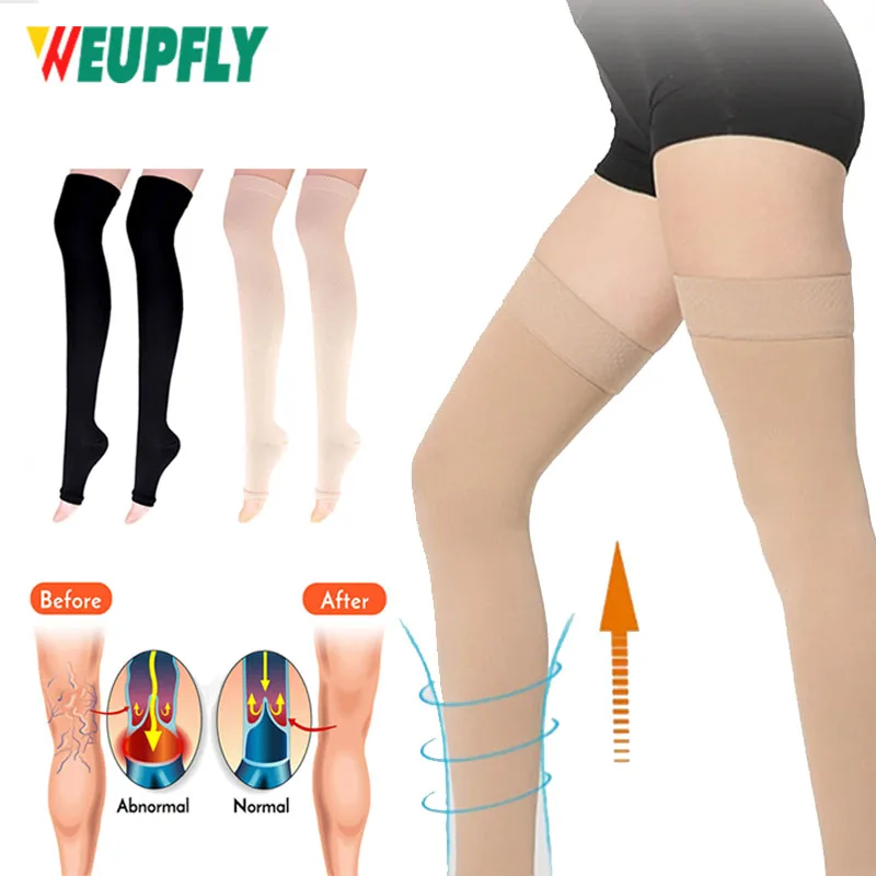 1 Pair Open Toe Thigh High Compression Stockings for Women&Men,Firm 20-30 mmHg Graduated Support for Varicose Veins,Edema,Flight