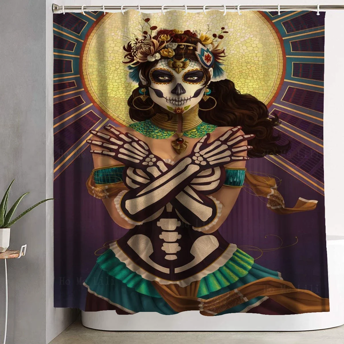 Our Lady Of Holy Death Skull Girl Day Of The Dead Goat Skeleton Fantasy Shower Curtain By Ho Me Lili For Bathroom Decor