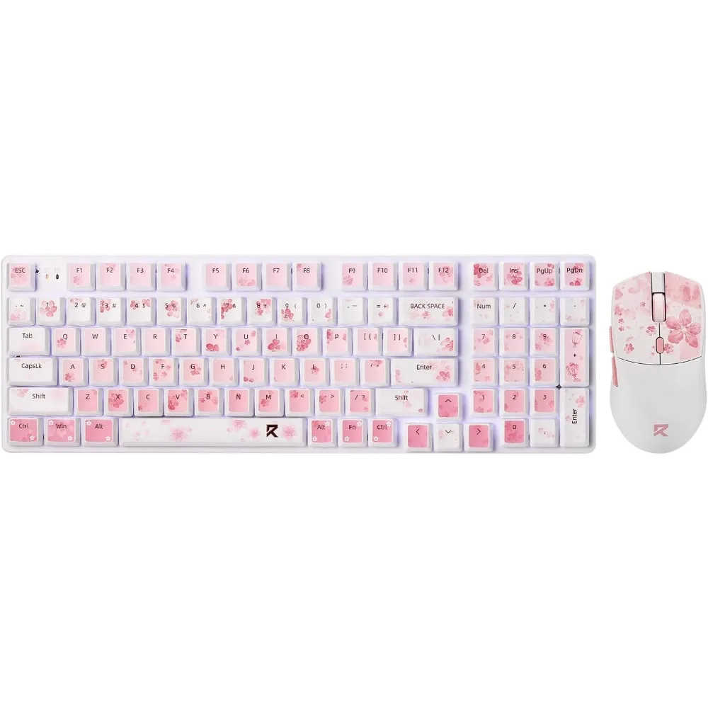 Wireless Keyboard & Mouse Combo, 98-Key Mechanical Switch Gaming Keyboard and DPI Mouse Bundle in Pink