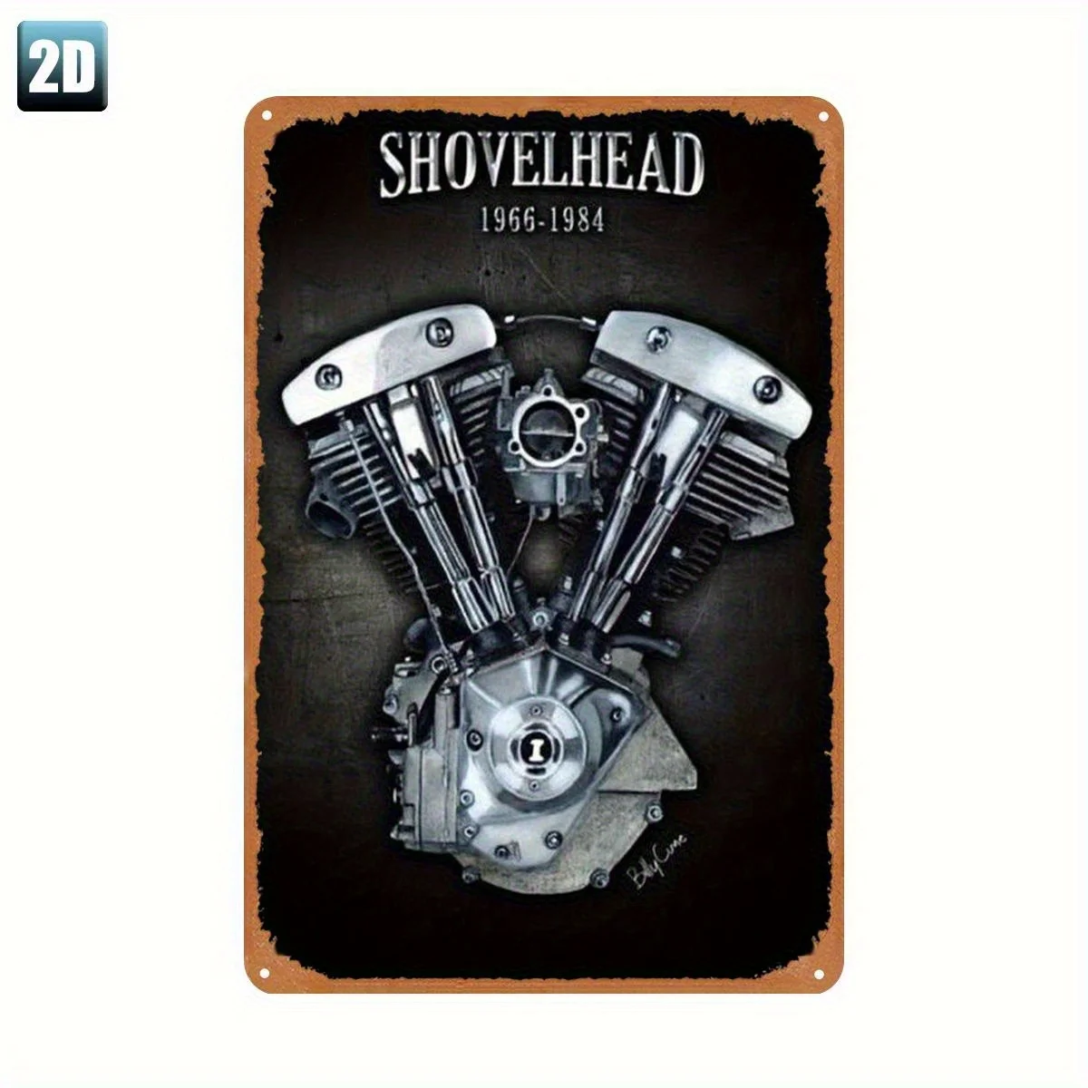 Motorcycle Engine Metal Sign - Retro Shovelhead Engine Decor (1966-1984) - Heavy-Duty Iron Garage, for Man Cave, Bar Wall Art