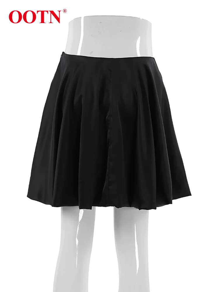 OOTN-minifalda ajustada de satén para mujer, faldas de cintura alta, básicas, color negro, A la moda, para otoño, 2023