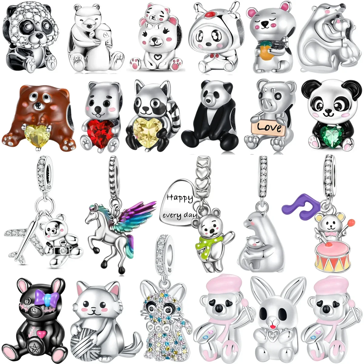 

Animals Charms 925 Sterling Silver Cut Dog Cat Bear Panda Pendent Beads Original DIY Bracelet Necklace Fine Jewelry For Women