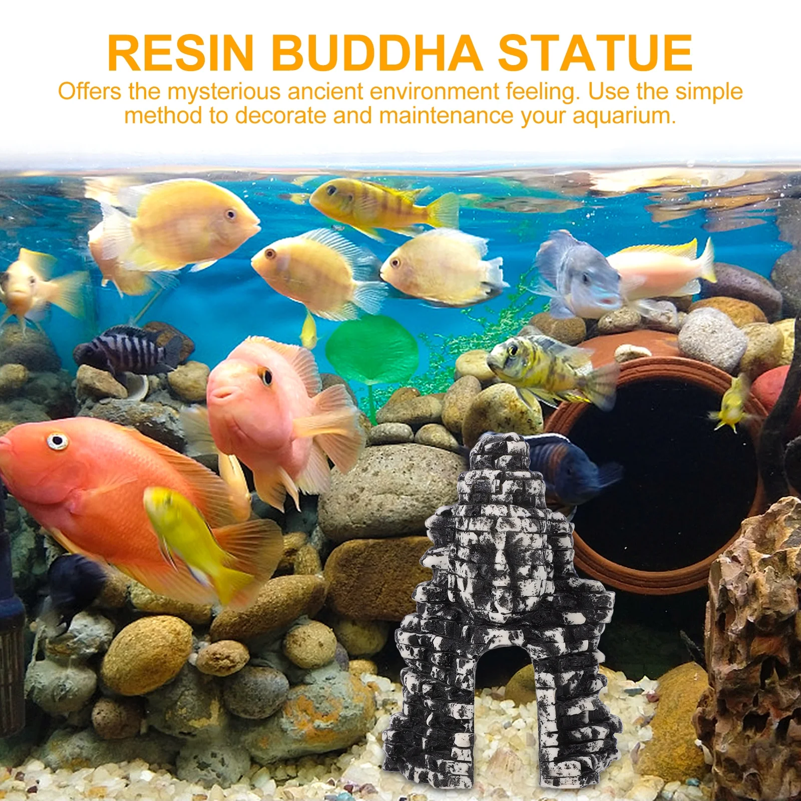 

Zen Buddha Statue for Fish Tank Aquarium Resin Decor with Realistic Design Ancient Spiritual Vibe Hiding Place Landscape