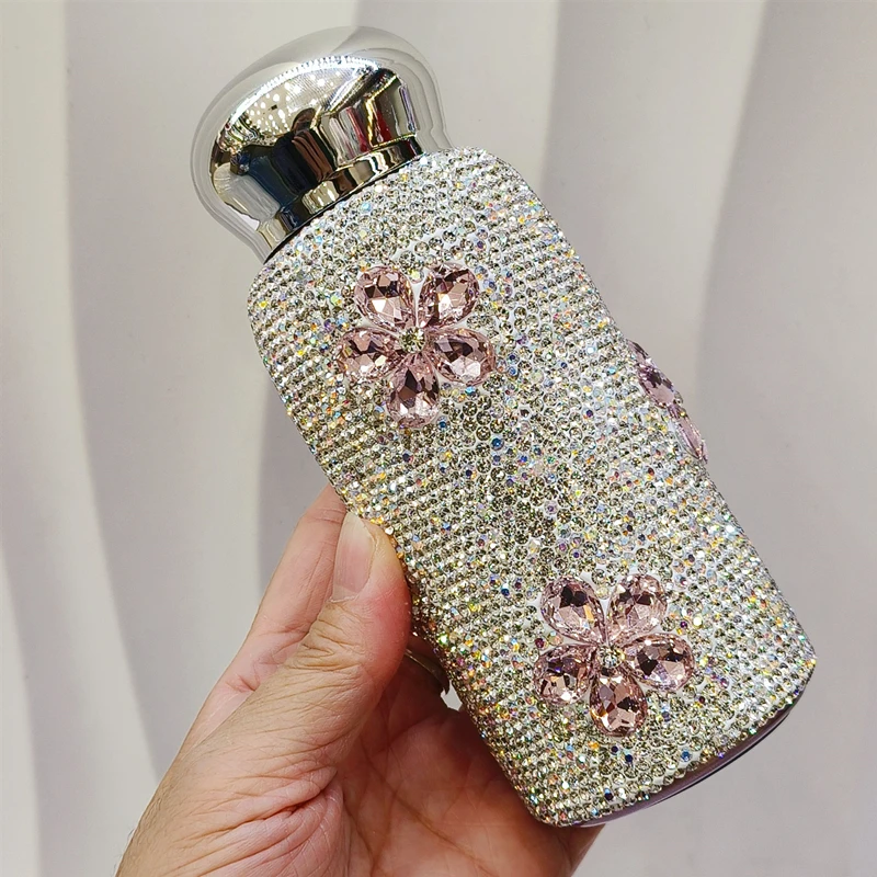 Five-petaled Flowers Rhinestone Vacuum Flask for Women Stainless Steel Portable Thermos Bottle Hot and Cold Water Kettle 260ml