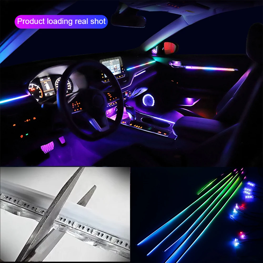 DualZone LED Symphony Universal Ambient Light Car Interior Full Color Streamer RGB Neon Acrylic Strip Decoration Atmosphere Lamp