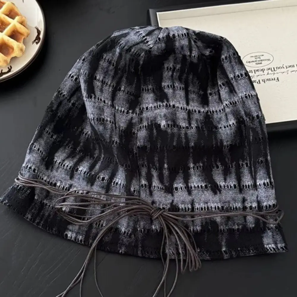 Vintage Retro Ethnic Stye Beanie Wood Decoration Tassel Vintage Pullover Hat Versatile Y2K Slouchy Skull Cap Bad Hair Days